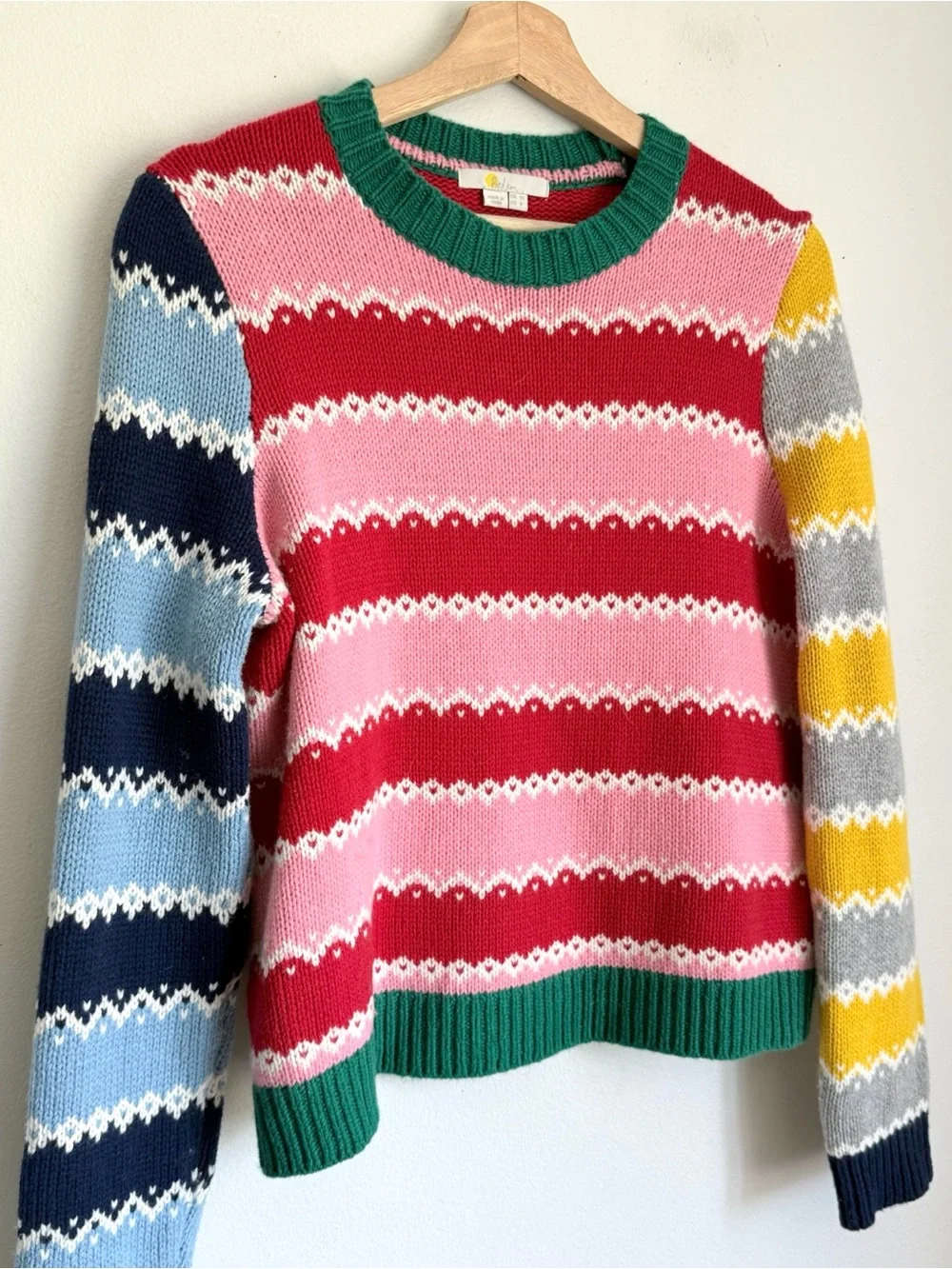 Boden Clara Fair Isle Stripe Knit Sweater in Colorful Blue Red Pink Green - Picture 5 of 7